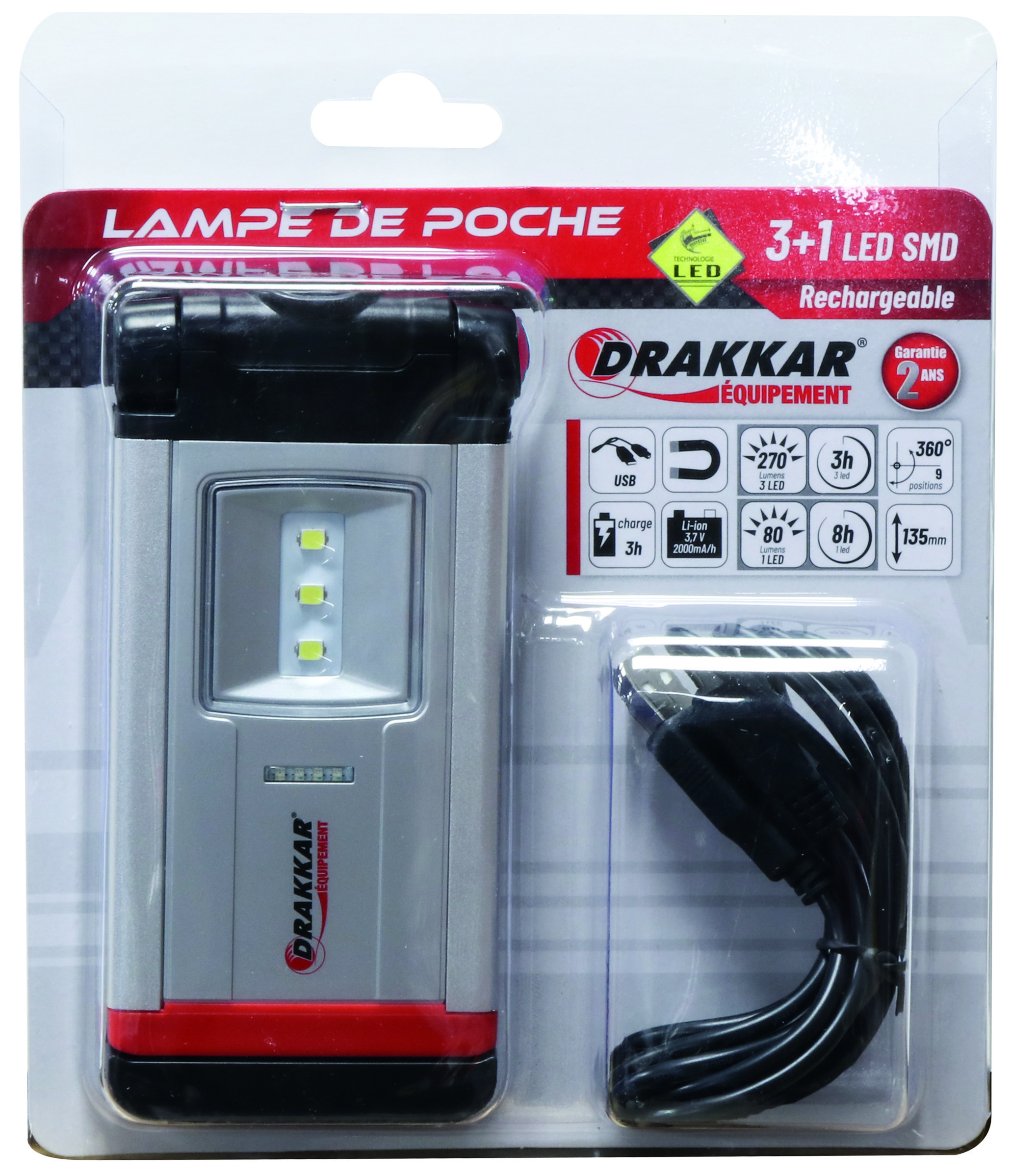 Lampe de poche LED 270 lumens rechargeable