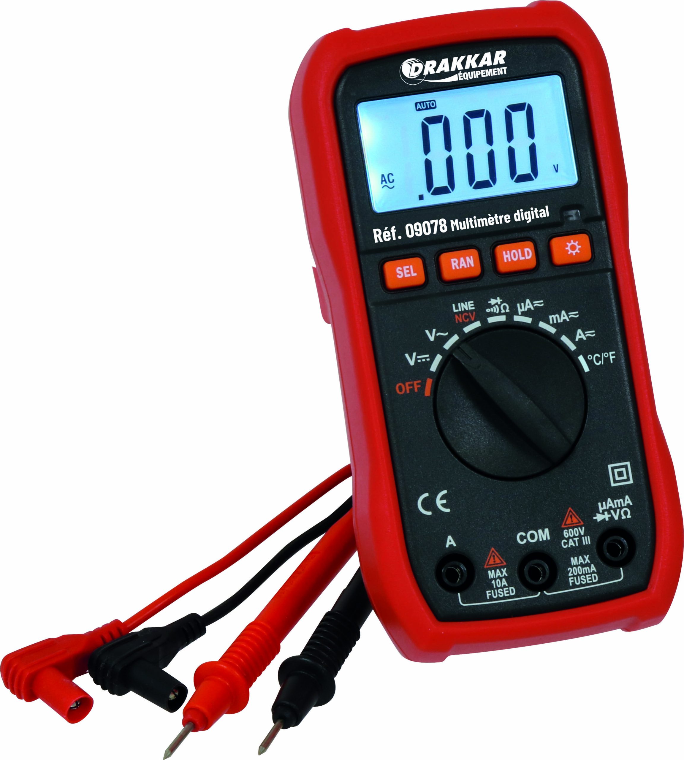 Multimètre digital échelle automatique Cat III 600V avec sonde température