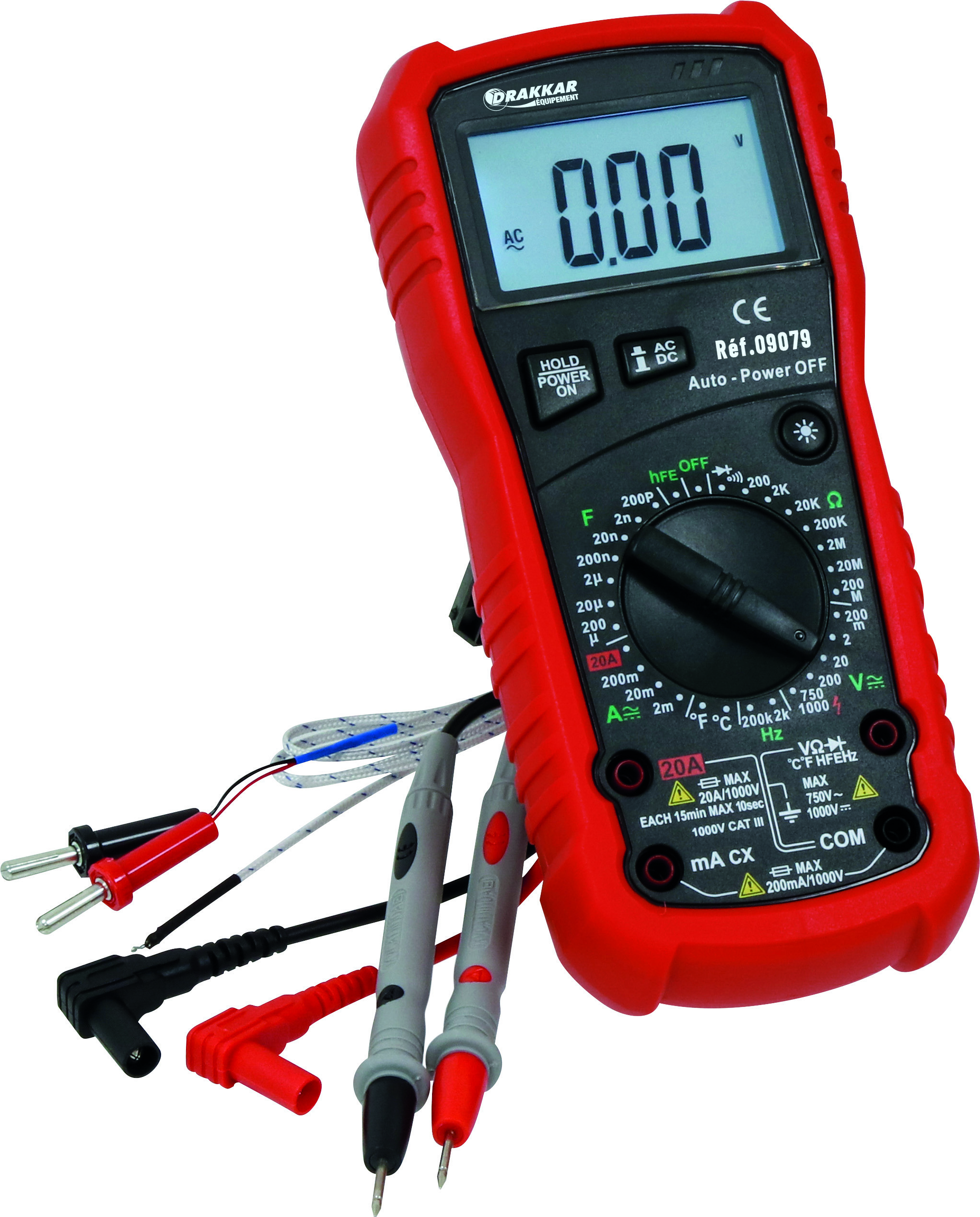 Multimètre digital Cat III 1000V avec sonde température