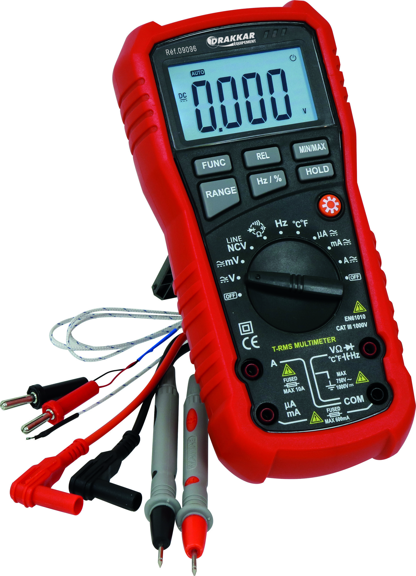 Multimètre digital échelle automatique Cat III 1000V avec sonde température