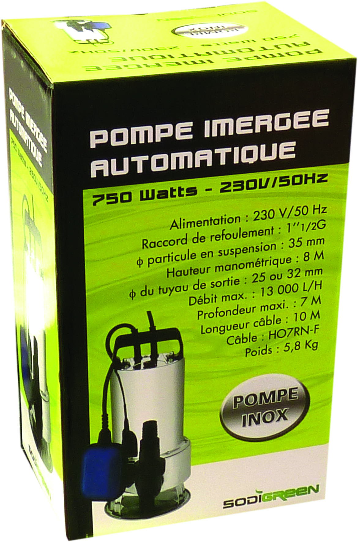 Pompe à eau immergée automatique inox 230V 750W avec flotteur – Image 3