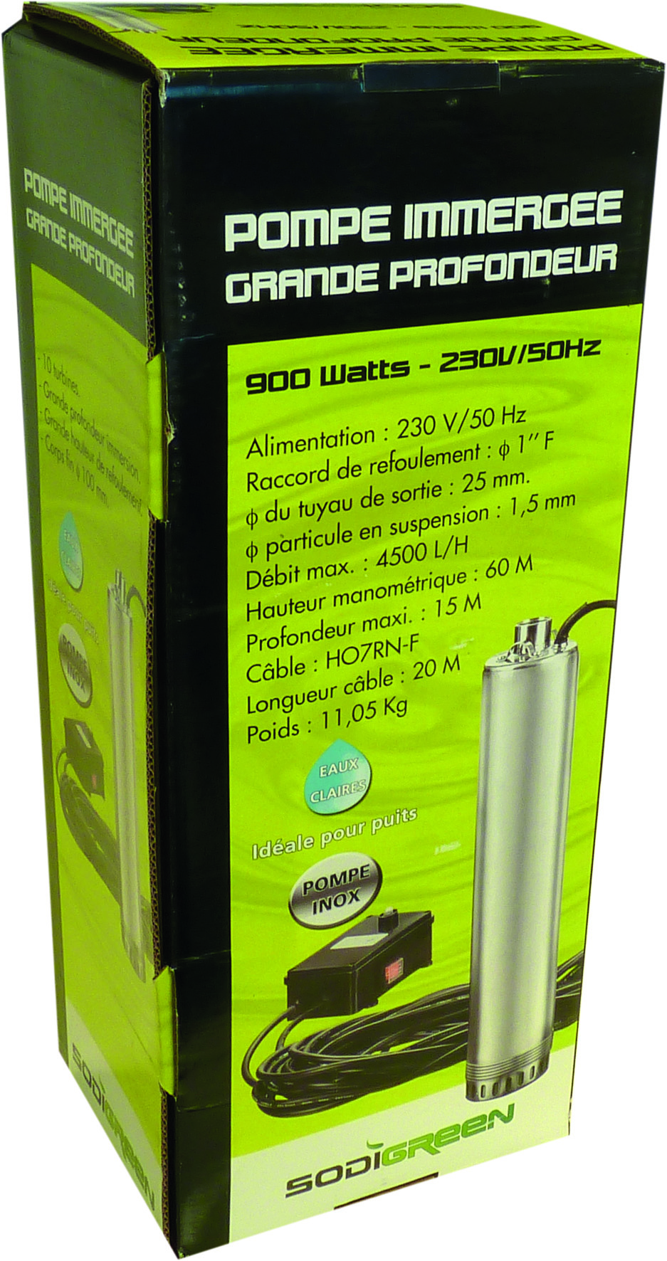 Pompe à eau immergée de puits 10 turbines diamètre 100mm 230V 900W – Image 3