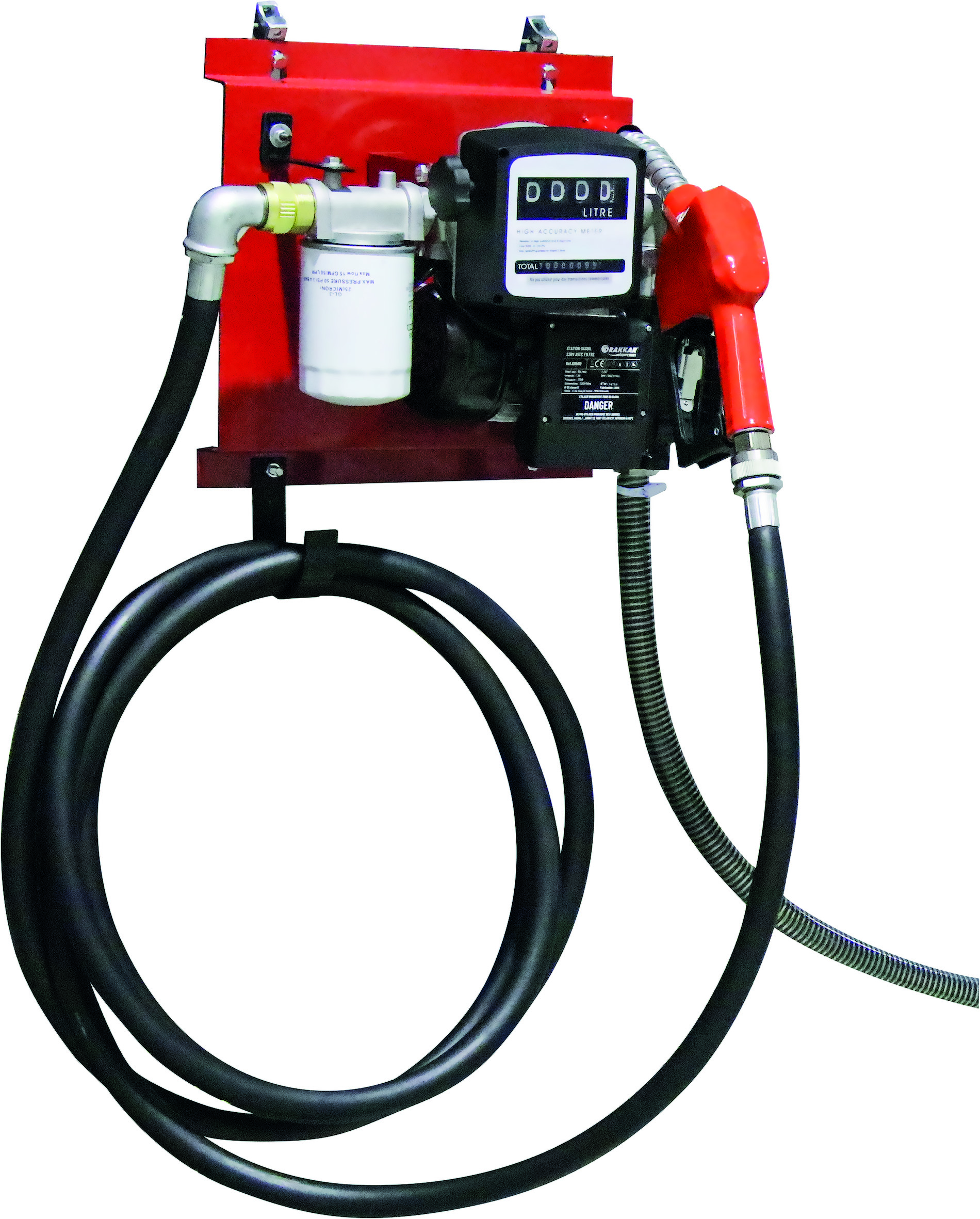 Pompe à gasoil 230V 60 l/min avec pistolet automatique/ volucompteur /filtre - station murale